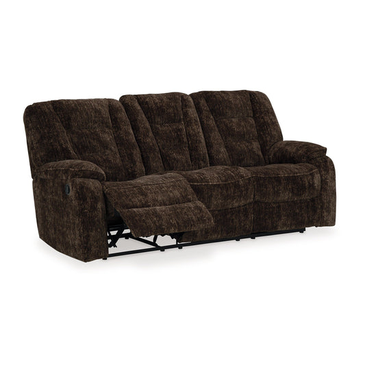 Canapé inclinable manuel Enzo, table rabattable, polyester marron, 220 cm