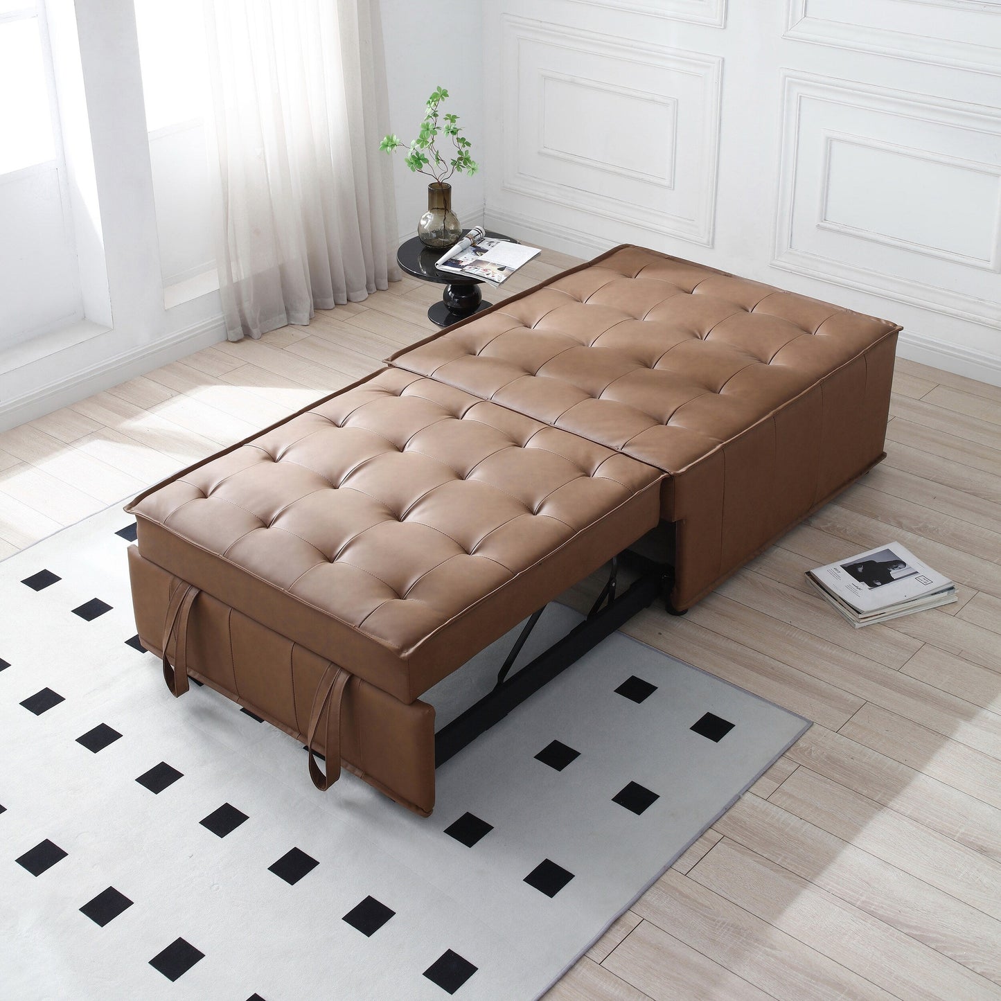Canapé-lit gigogne ottoman en similicuir avec dossier réglable
