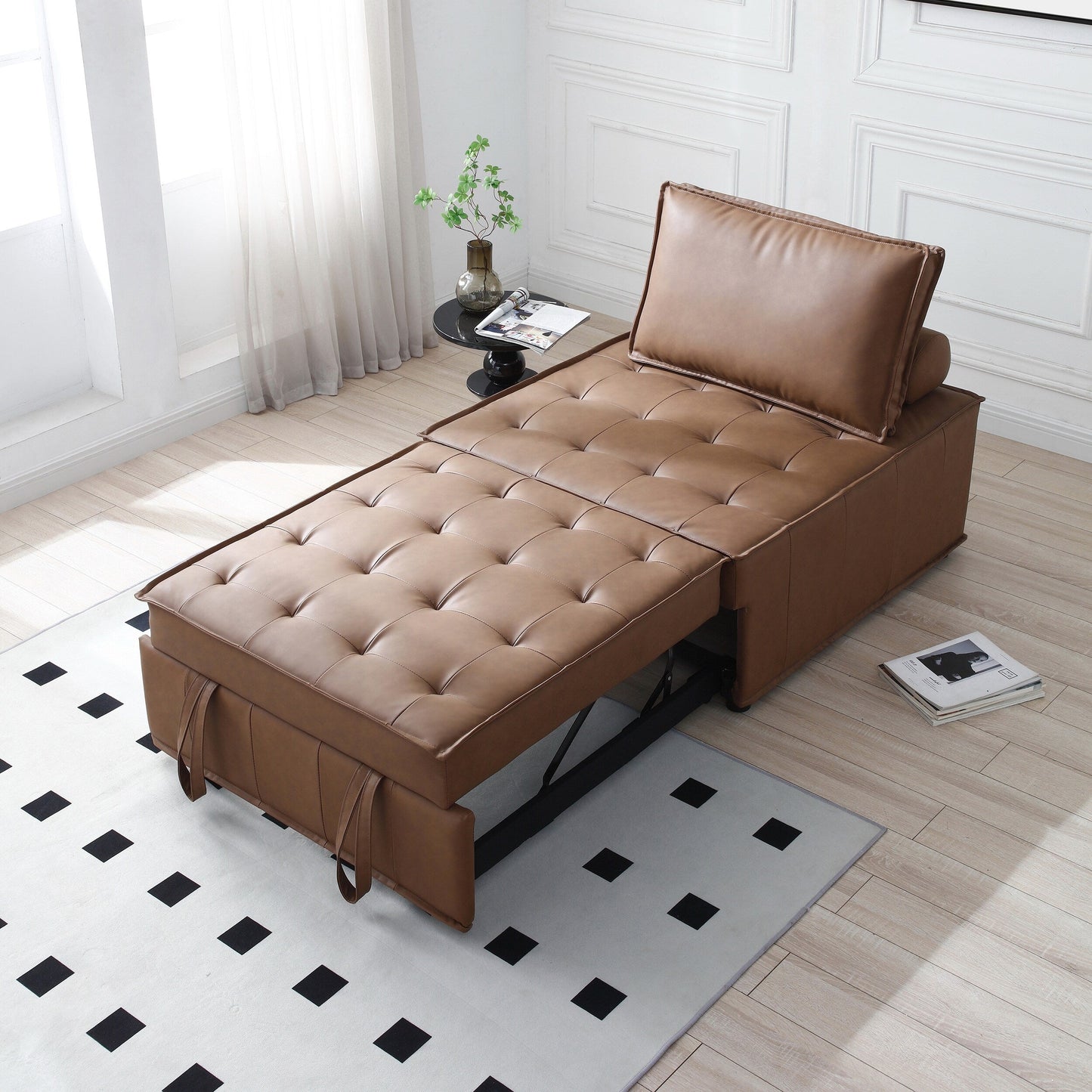 Canapé-lit gigogne ottoman en similicuir avec dossier réglable