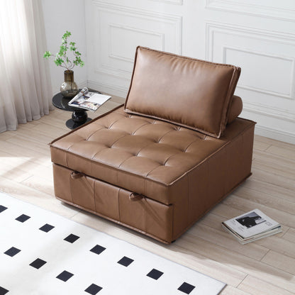 Canapé-lit gigogne ottoman en similicuir avec dossier réglable