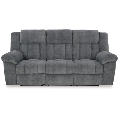 Canapé inclinable électrique Kendy, appui-tête réglable, polyester gris, 230 cm
