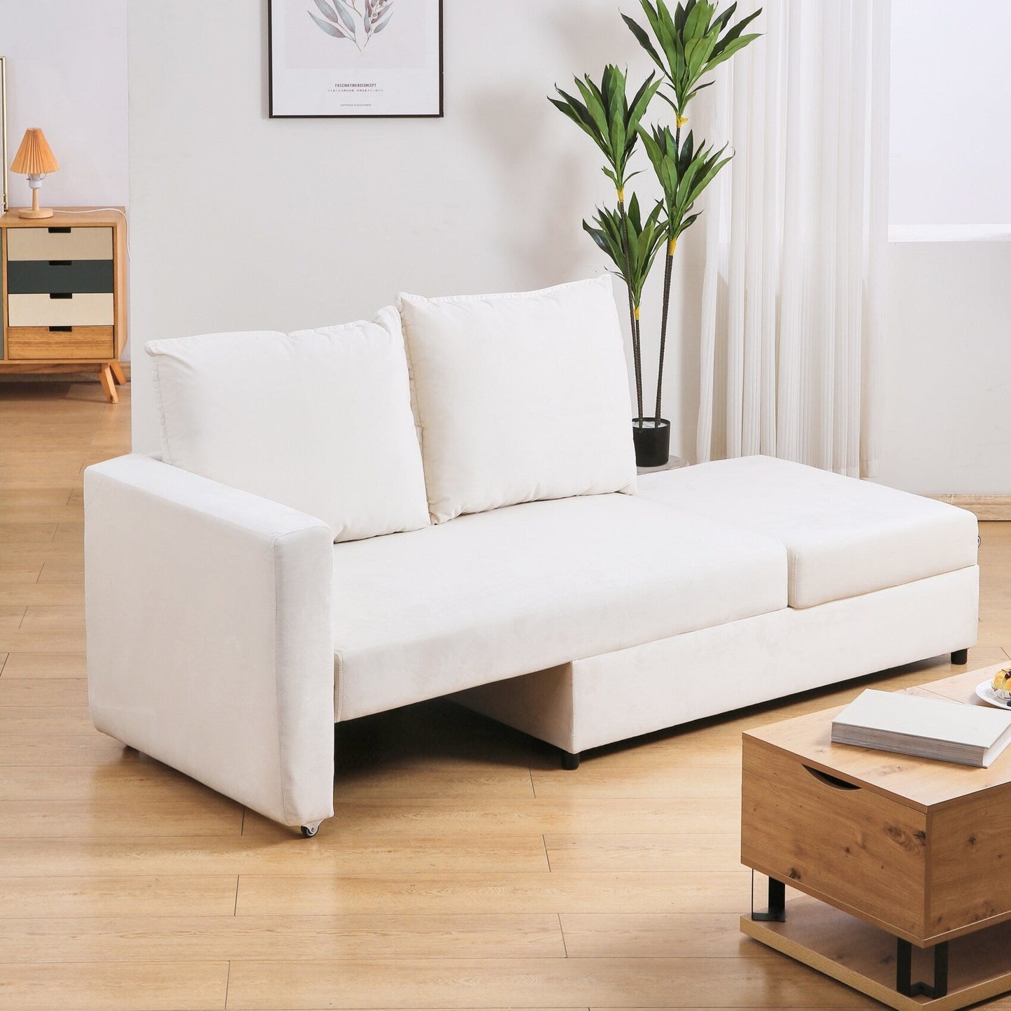 Canapé-lit 2 en 1 avec lit gigogne, canapé futon avec accoudoirs réglables, canapés pour salon et chambre à coucher