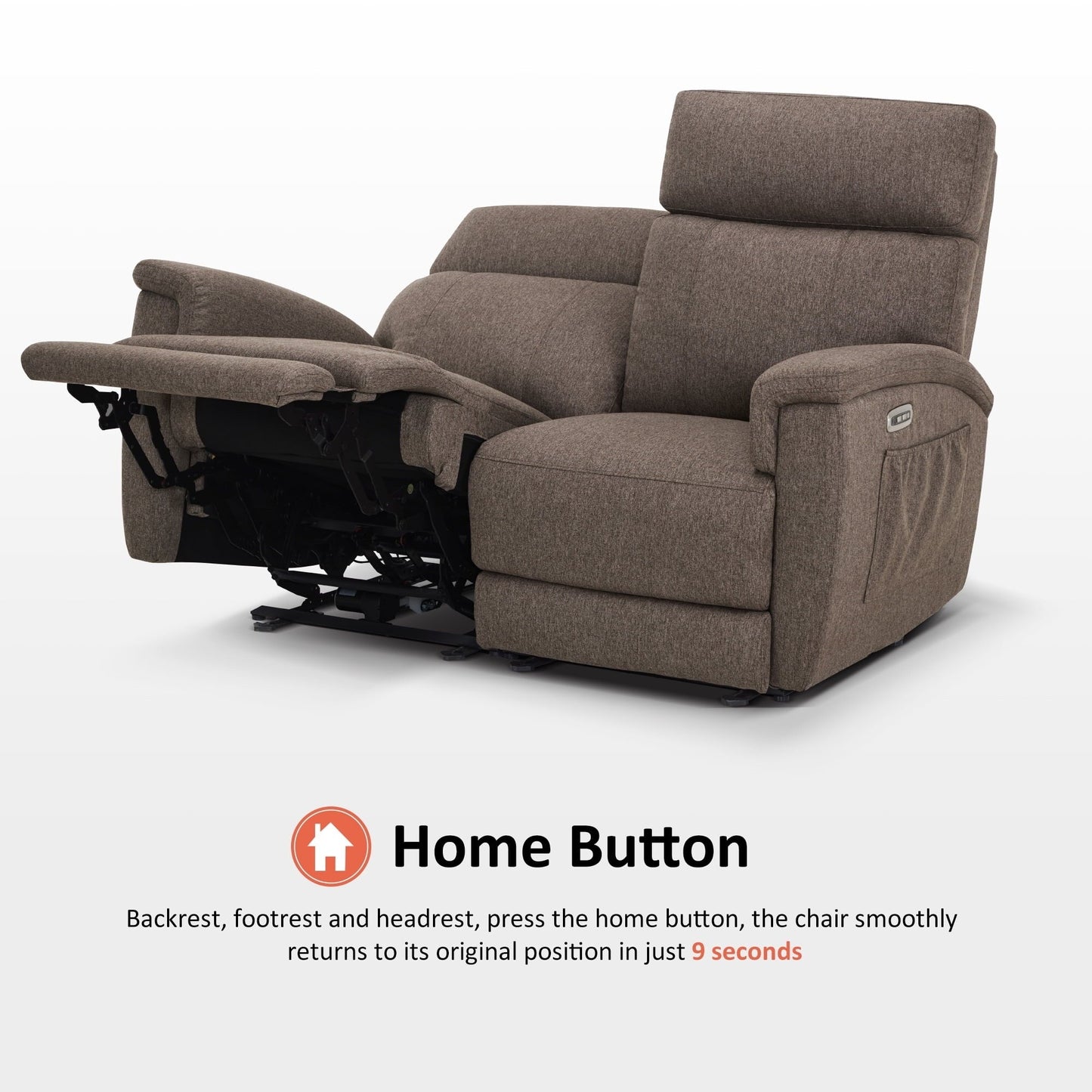 Canapé inclinable électrique MCombo 60.2 avec massage et double chauffage, appui-tête réglable, ports USB et Type-C, tissu