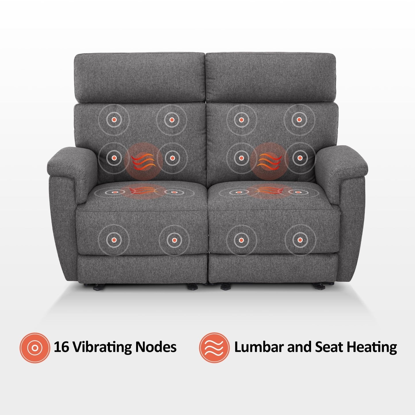 Canapé inclinable électrique MCombo 60.2 avec massage et double chauffage, appui-tête réglable, ports USB et Type-C, tissu