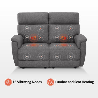 Canapé inclinable électrique MCombo 60.2 avec massage et double chauffage, appui-tête réglable, ports USB et Type-C, tissu