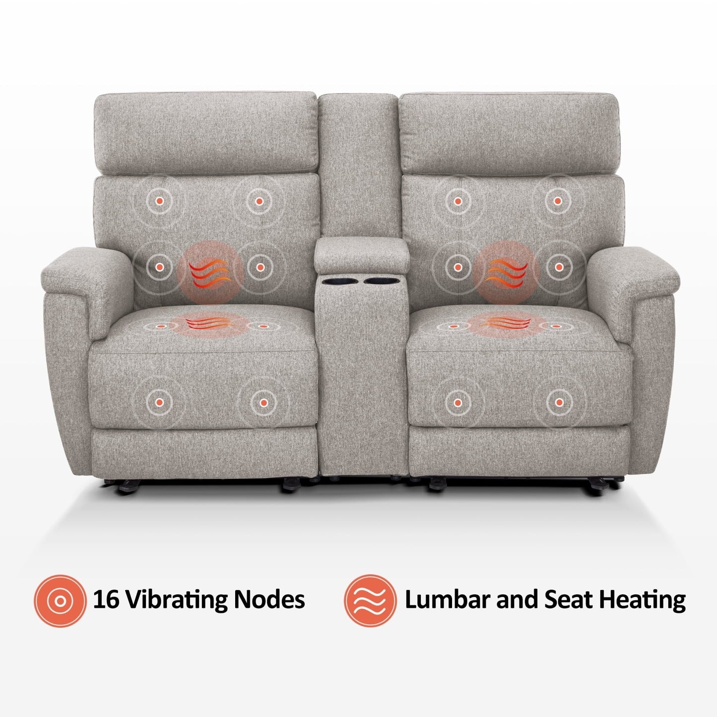 Canapé inclinable électrique MCombo 60.2 avec massage et double chauffage, appui-tête réglable, ports USB et Type-C, tissu