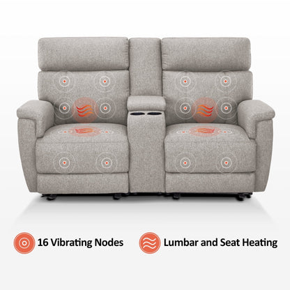 Canapé inclinable électrique MCombo 60.2 avec massage et double chauffage, appui-tête réglable, ports USB et Type-C, tissu