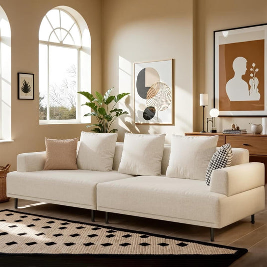 Canapé moderne à assise profonde avec coussins, pieds hauts, canapé de salon confortable, canapé d'appartement