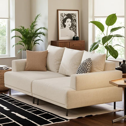 Canapé moderne à assise profonde avec coussins, pieds hauts, canapé de salon confortable, canapé d'appartement