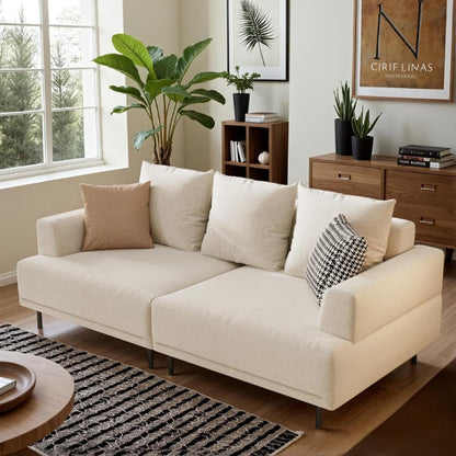 Canapé moderne à assise profonde avec coussins, pieds hauts, canapé de salon confortable, canapé d'appartement