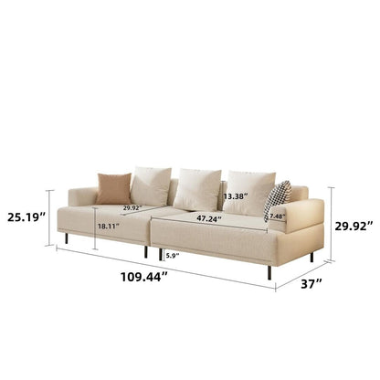 Canapé moderne à assise profonde avec coussins, pieds hauts, canapé de salon confortable, canapé d'appartement