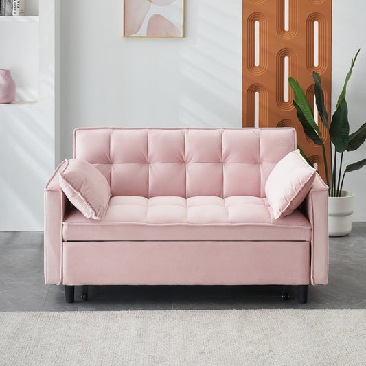 Canapé-lit gigogne en velours rose avec dossier réglable
