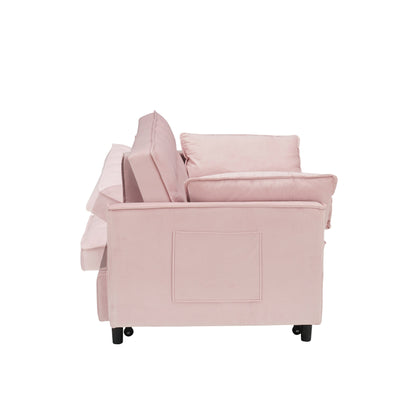 Canapé-lit gigogne en velours rose avec dossier réglable