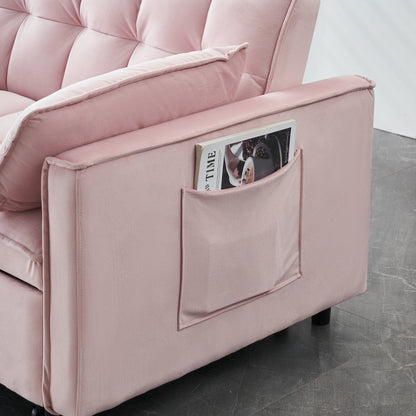 Canapé-lit gigogne en velours rose avec dossier réglable