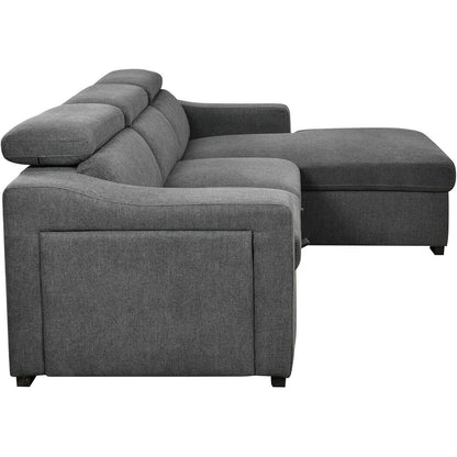 Canapé d'angle convertible Roomfitters 103 avec méridienne de rangement, appuie-têtes réglables, canapé-lit en L, gris foncé