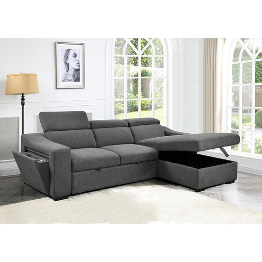 Canapé d'angle convertible Roomfitters 103 avec méridienne de rangement, appuie-têtes réglables, canapé-lit en L, gris foncé