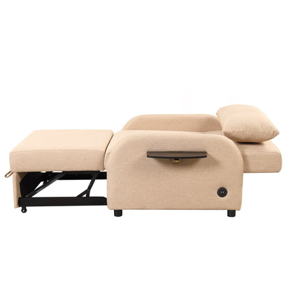 Canapé-lit gigogne 3-en-1 Roomfitters avec tables à oreilles, chargement USB et tissu adapté à la sieste pour le salon