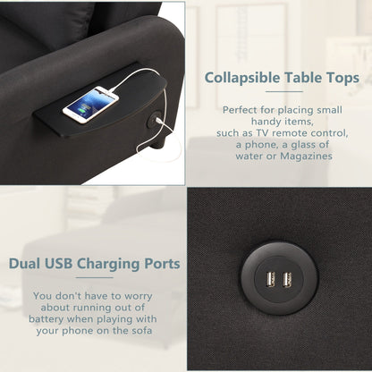 Canapé-lit gigogne 3-en-1 Roomfitters avec tables à oreilles, chargement USB et tissu adapté à la sieste pour le salon