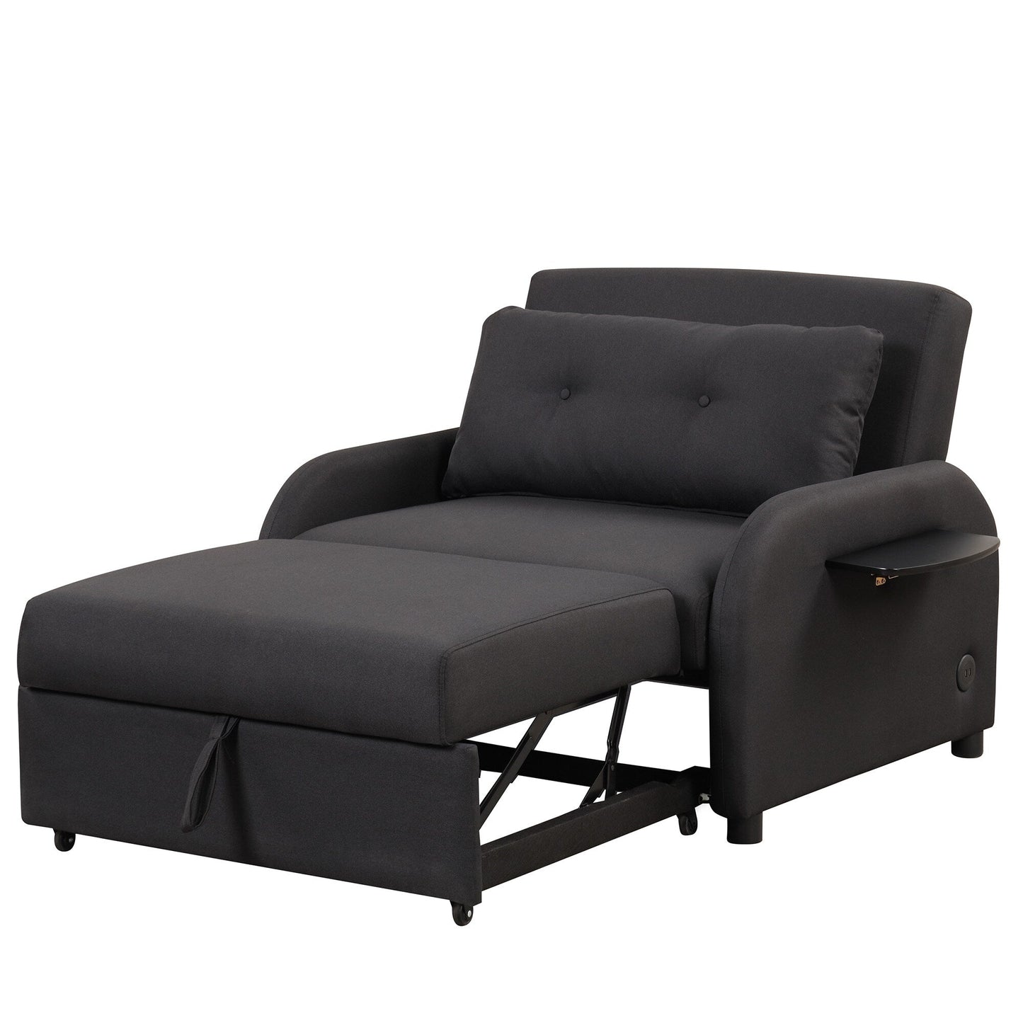 Canapé-lit gigogne 3-en-1 Roomfitters avec tables à oreilles, chargement USB et tissu adapté à la sieste pour le salon