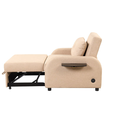 Canapé-lit gigogne 3-en-1 Roomfitters avec tables à oreilles, chargement USB et tissu adapté à la sieste pour le salon