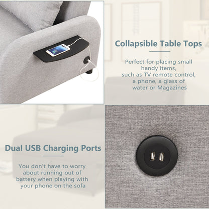 Canapé-lit gigogne 3-en-1 Roomfitters avec tables à oreilles, chargement USB et tissu adapté à la sieste pour le salon