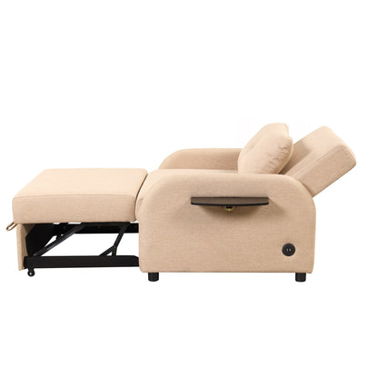 Canapé-lit gigogne 3-en-1 Roomfitters avec tables à oreilles, chargement USB et tissu adapté à la sieste pour le salon