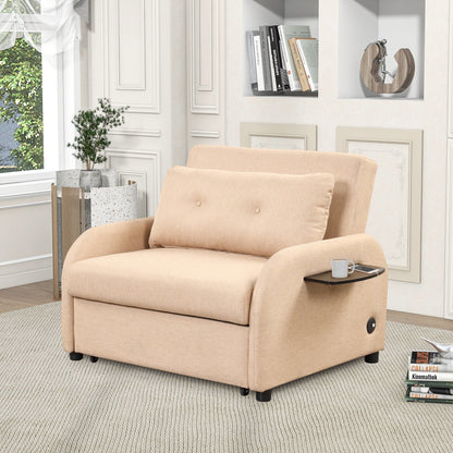 Canapé-lit gigogne 3-en-1 Roomfitters avec tables à oreilles, chargement USB et tissu adapté à la sieste pour le salon