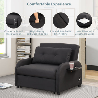 Canapé-lit gigogne 3-en-1 Roomfitters avec tables à oreilles, chargement USB et tissu adapté à la sieste pour le salon