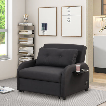 Canapé-lit gigogne 3-en-1 Roomfitters avec tables à oreilles, chargement USB et tissu adapté à la sieste pour le salon