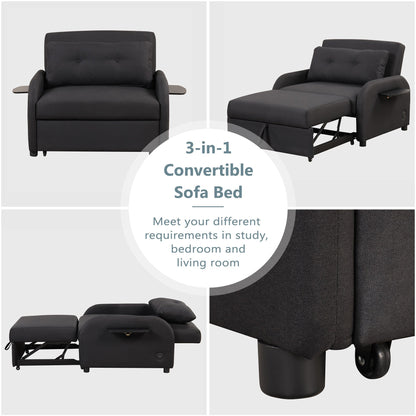 Canapé-lit gigogne 3-en-1 Roomfitters avec tables à oreilles, chargement USB et tissu adapté à la sieste pour le salon