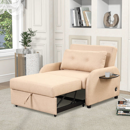 Canapé-lit gigogne 3-en-1 Roomfitters avec tables à oreilles, chargement USB et tissu adapté à la sieste pour le salon