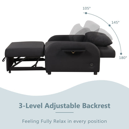Canapé-lit gigogne 3-en-1 Roomfitters avec tables à oreilles, chargement USB et tissu adapté à la sieste pour le salon