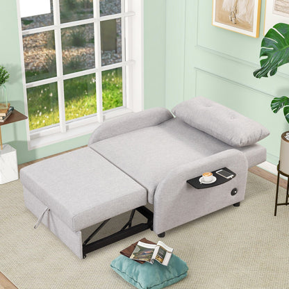 Canapé-lit gigogne 3-en-1 Roomfitters avec tables à oreilles, chargement USB et tissu adapté à la sieste pour le salon