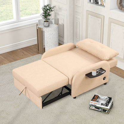 Canapé-lit gigogne 3-en-1 Roomfitters avec tables à oreilles, chargement USB et tissu adapté à la sieste pour le salon