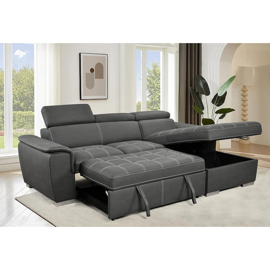 Canapé d'angle convertible Roomfitters 97 avec méridienne de rangement, appuie-têtes réglables et canapé-lit contemporain en L