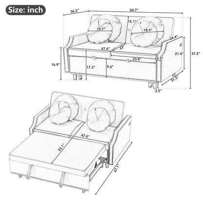 Canapé-lit réglable Roomfitters avec dossier capitonné, ports USB et coussins lombaires floraux, idéal pour le salon