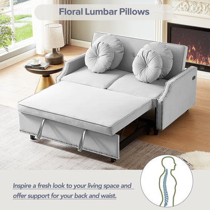 Canapé-lit réglable Roomfitters avec dossier capitonné, ports USB et coussins lombaires floraux, idéal pour le salon