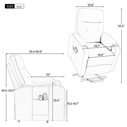 Fauteuil inclinable massant Roomfitters, fauteuil releveur électrique avec poche latérale, massage réglable et fonction chauffante