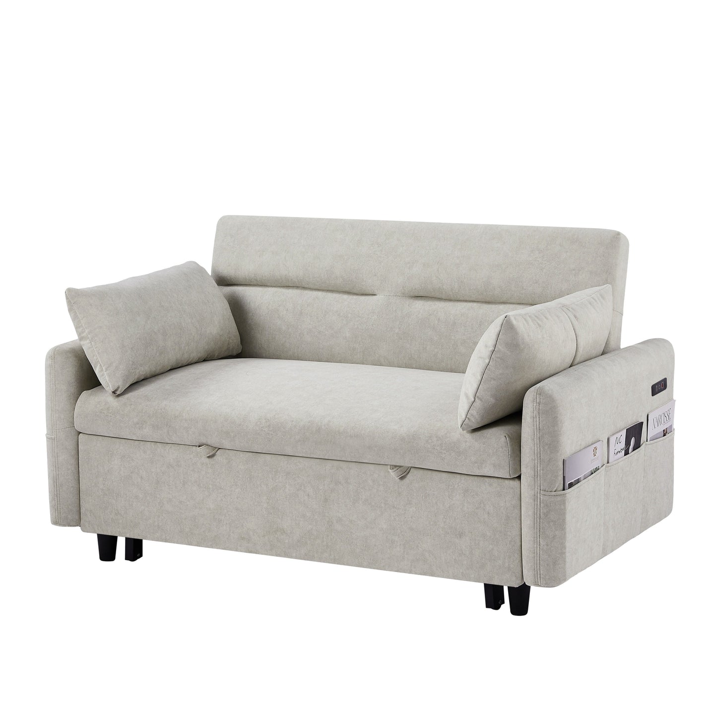 Canapé-lit gigogne Roomfitters avec dossier réglable, poches de rangement, ports USB et oreillers moelleux