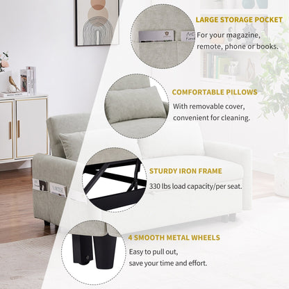 Canapé-lit gigogne Roomfitters avec dossier réglable, poches de rangement, ports USB et oreillers moelleux