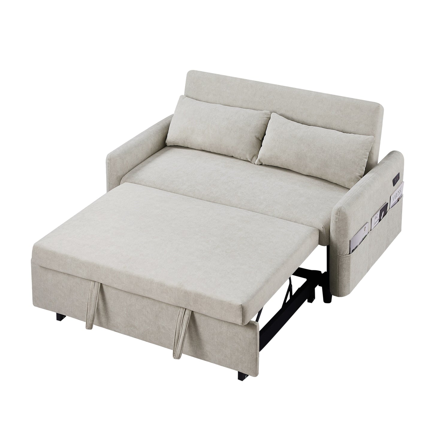 Canapé-lit gigogne Roomfitters avec dossier réglable, poches de rangement, ports USB et oreillers moelleux