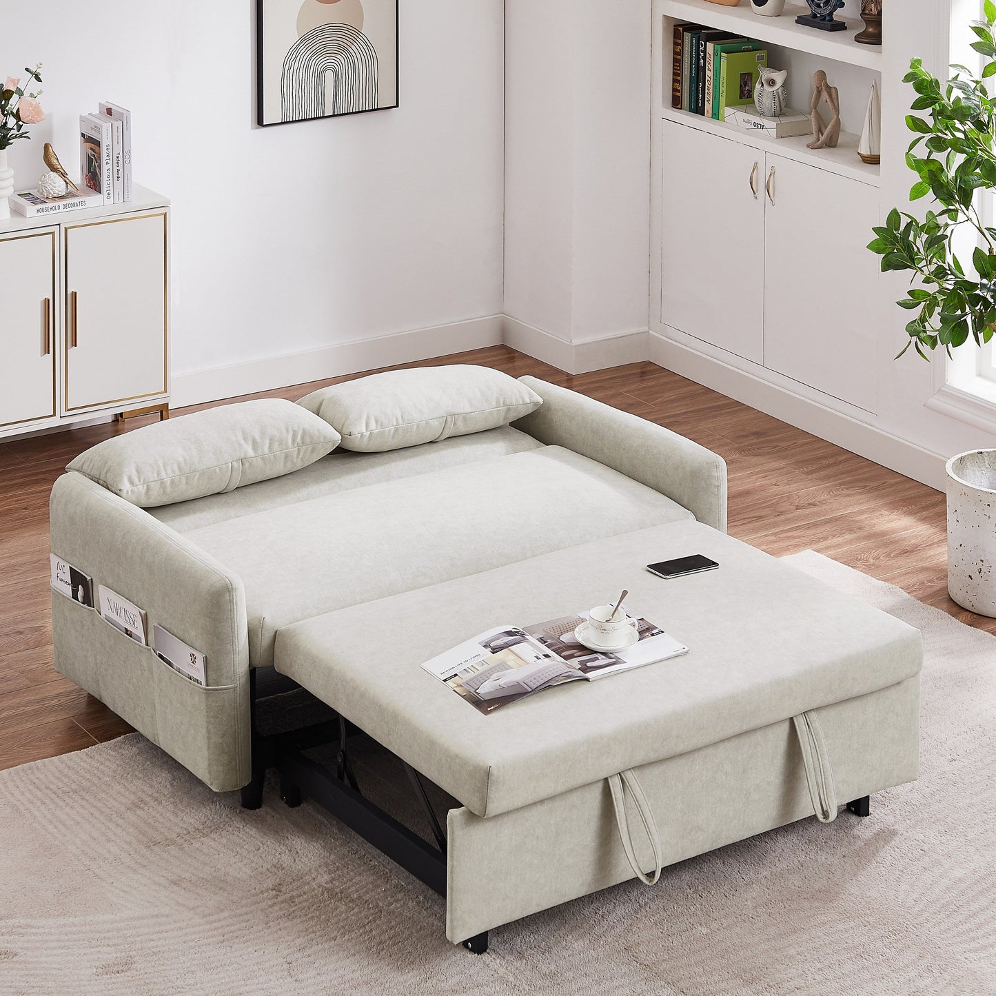 Canapé-lit gigogne Roomfitters avec dossier réglable, poches de rangement, ports USB et oreillers moelleux