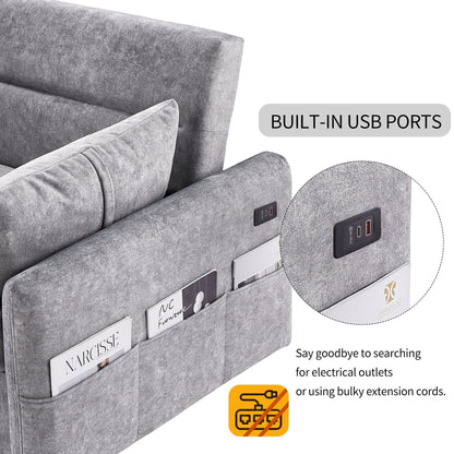 Canapé-lit gigogne Roomfitters avec dossier réglable, poches de rangement, ports USB et oreillers moelleux
