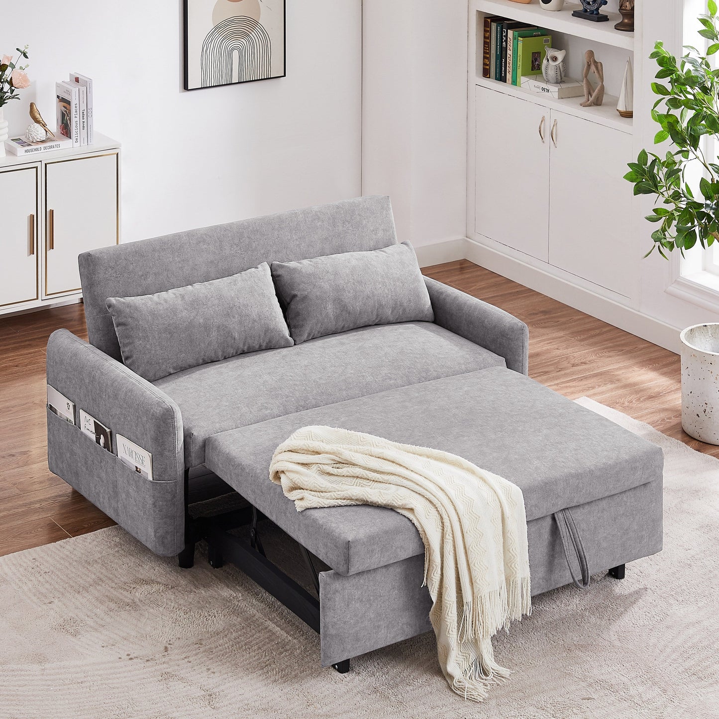Canapé-lit gigogne Roomfitters avec dossier réglable, poches de rangement, ports USB et oreillers moelleux