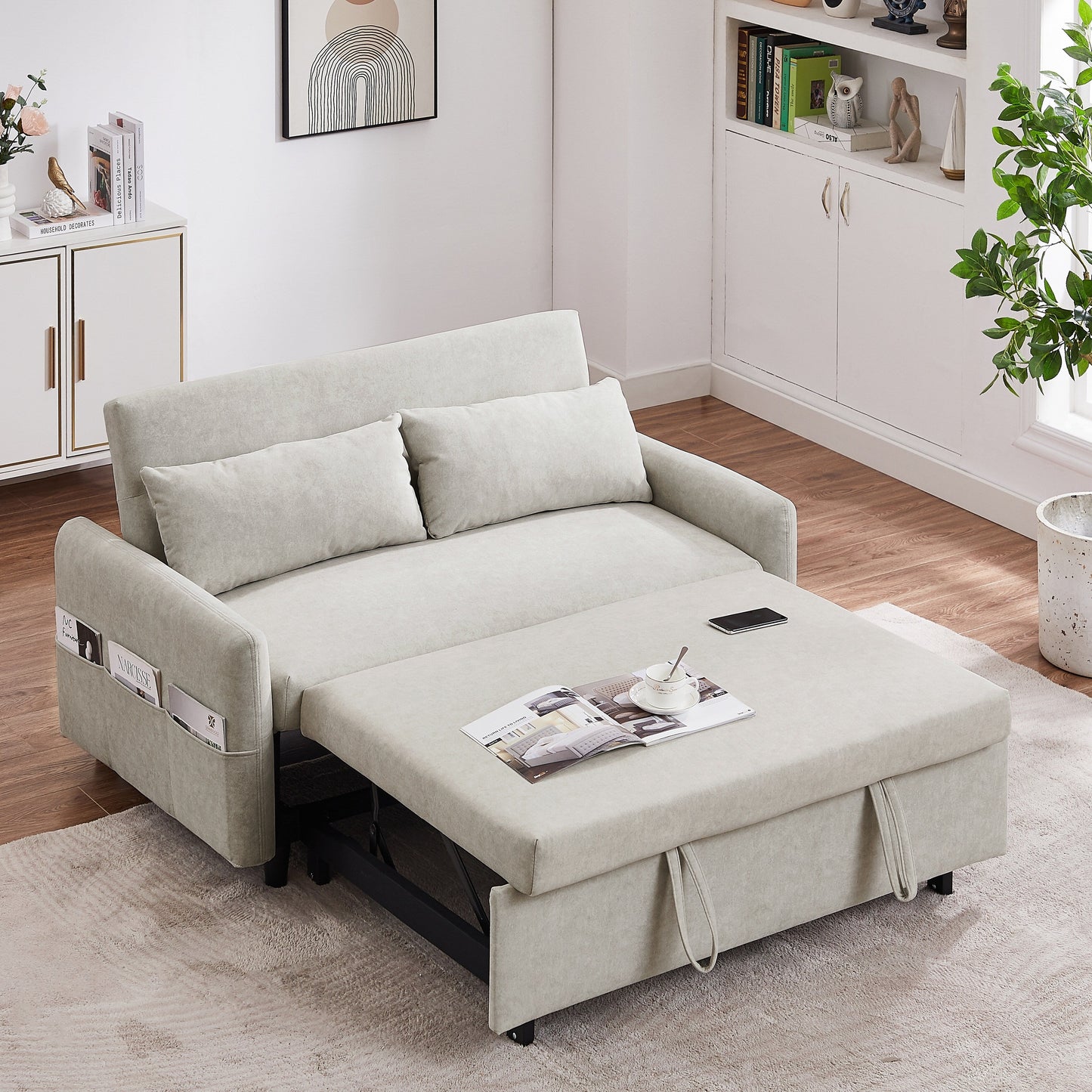 Canapé-lit gigogne Roomfitters avec dossier réglable, poches de rangement, ports USB et oreillers moelleux