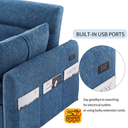 Canapé-lit gigogne Roomfitters avec dossier réglable, poches de rangement, ports USB et oreillers moelleux