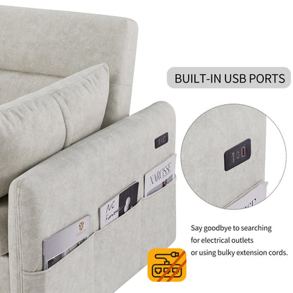 Canapé-lit gigogne Roomfitters avec dossier réglable, poches de rangement, ports USB et oreillers moelleux