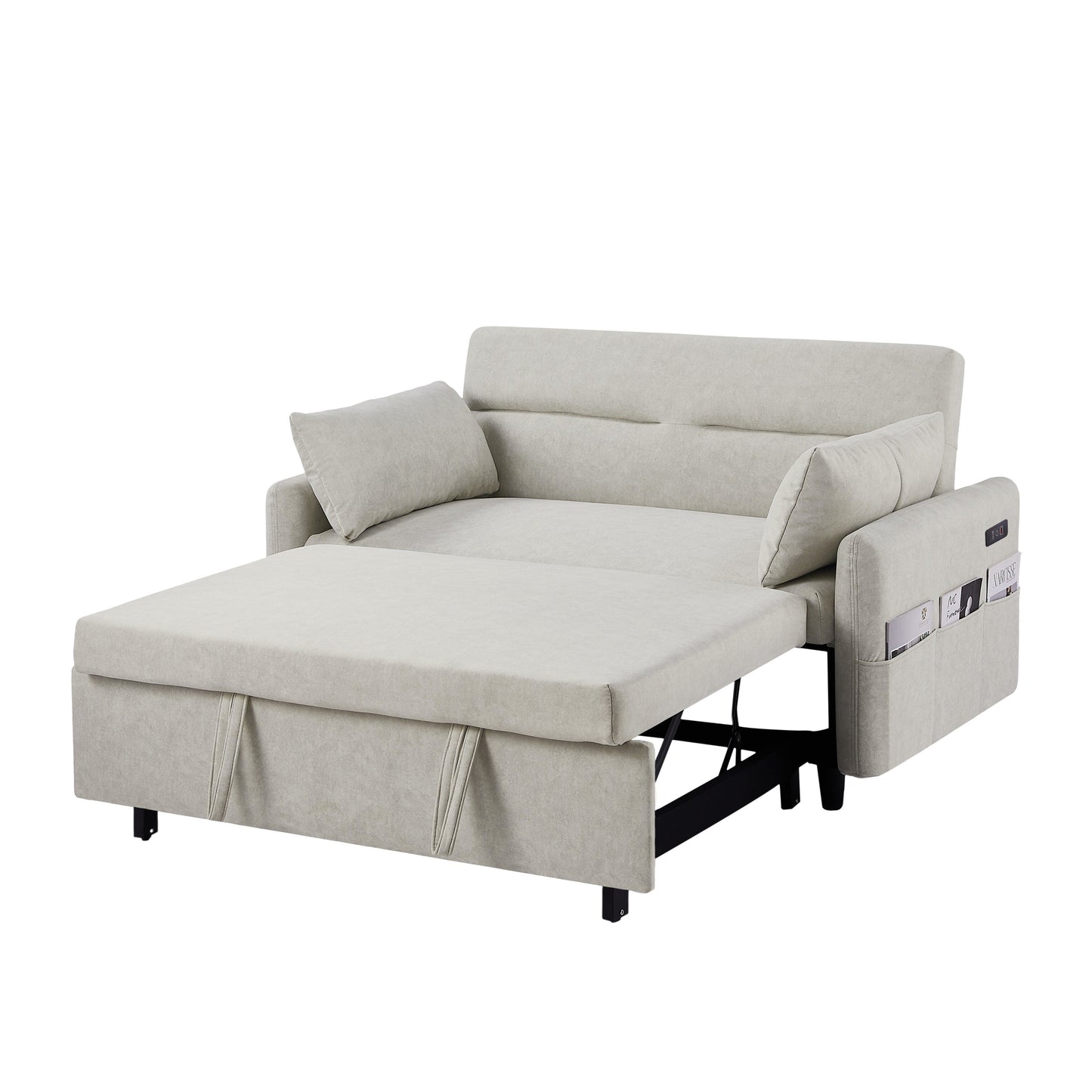 Canapé-lit gigogne Roomfitters avec dossier réglable, poches de rangement, ports USB et oreillers moelleux