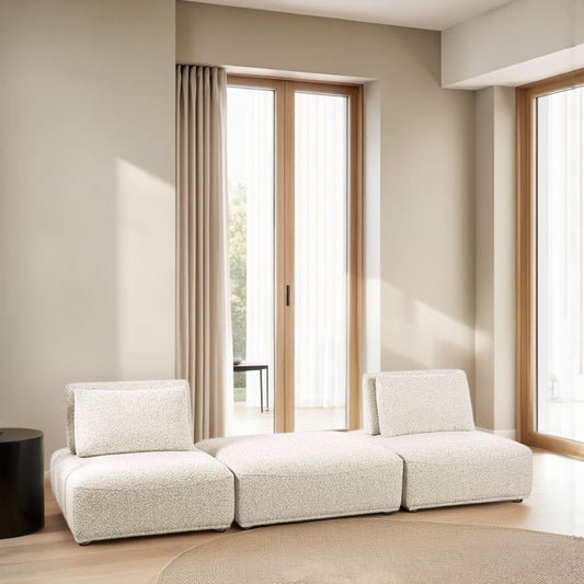 Canapé modulable 2 places Stavan, ottoman beige Boucle, profondeur d'assise réglable