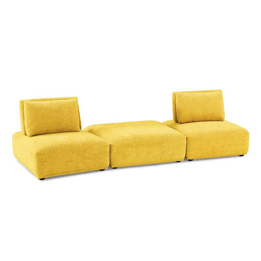 Canapé modulable 2 places Stavan, pouf, chenille jaune, dossier réglable